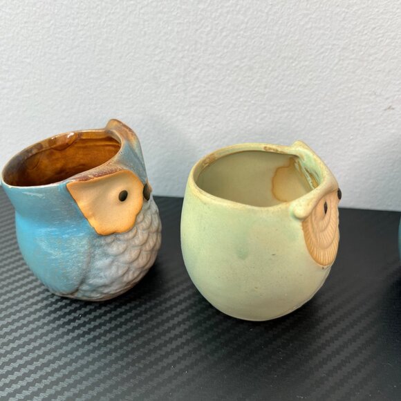 Ceramic Owl Pots Succulent Plant Container Mini Planter Glazed Set of 4 - Picture 9 of 14